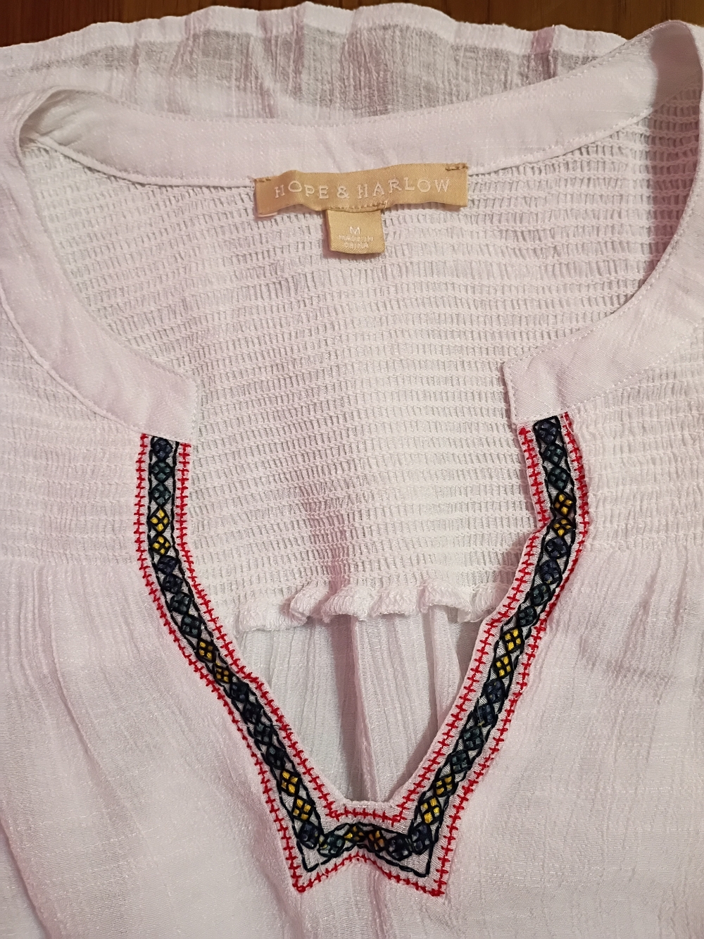 Boho White Embroidered Peasant Top - Picture 6 of 9